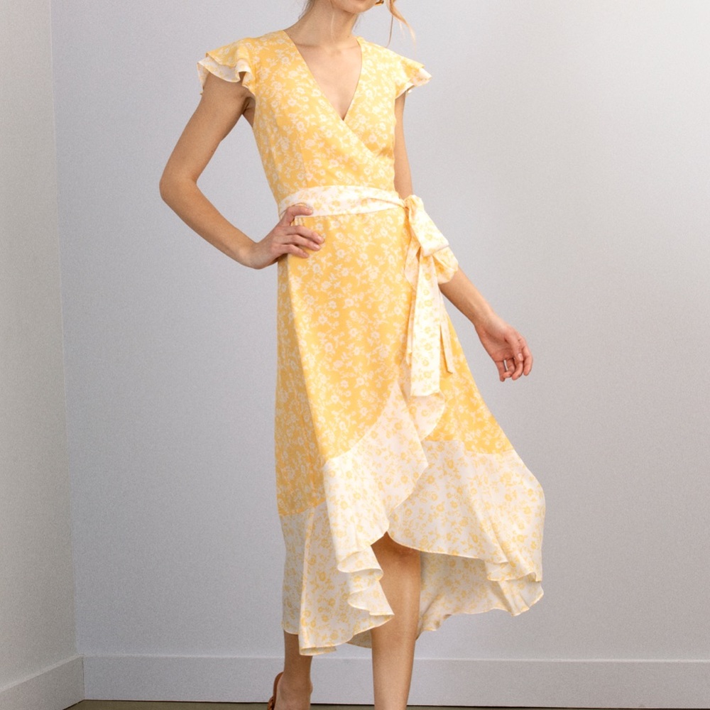 Vince Camuto COLORBLOCK FAUX WRAP DRESS Yellow Size 8